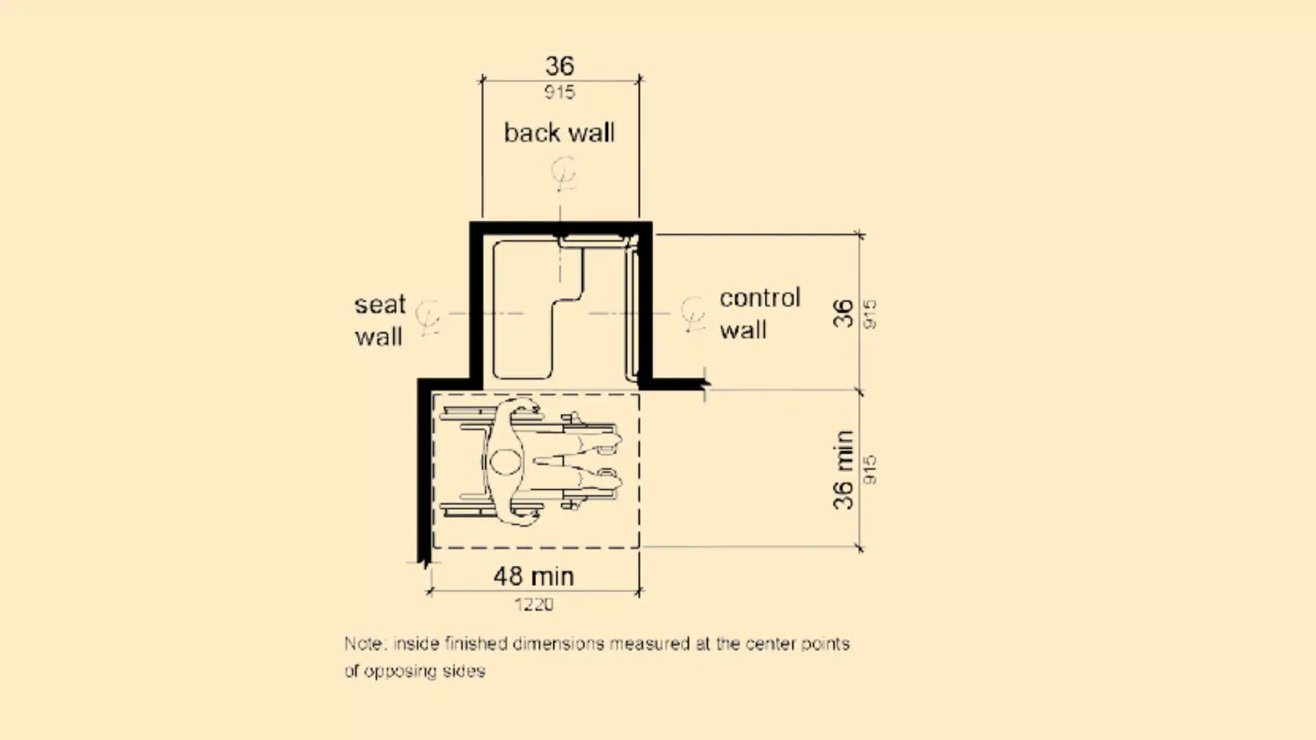 ada transfer shower layout with seat and control wall