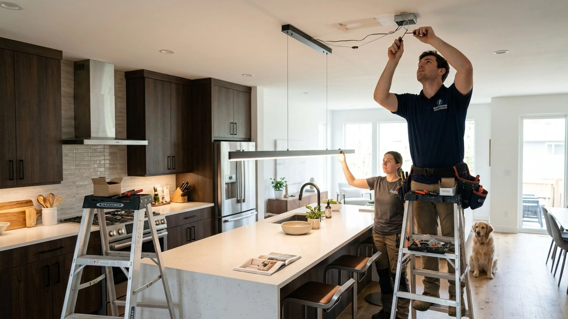 install a slim linear LED pendant