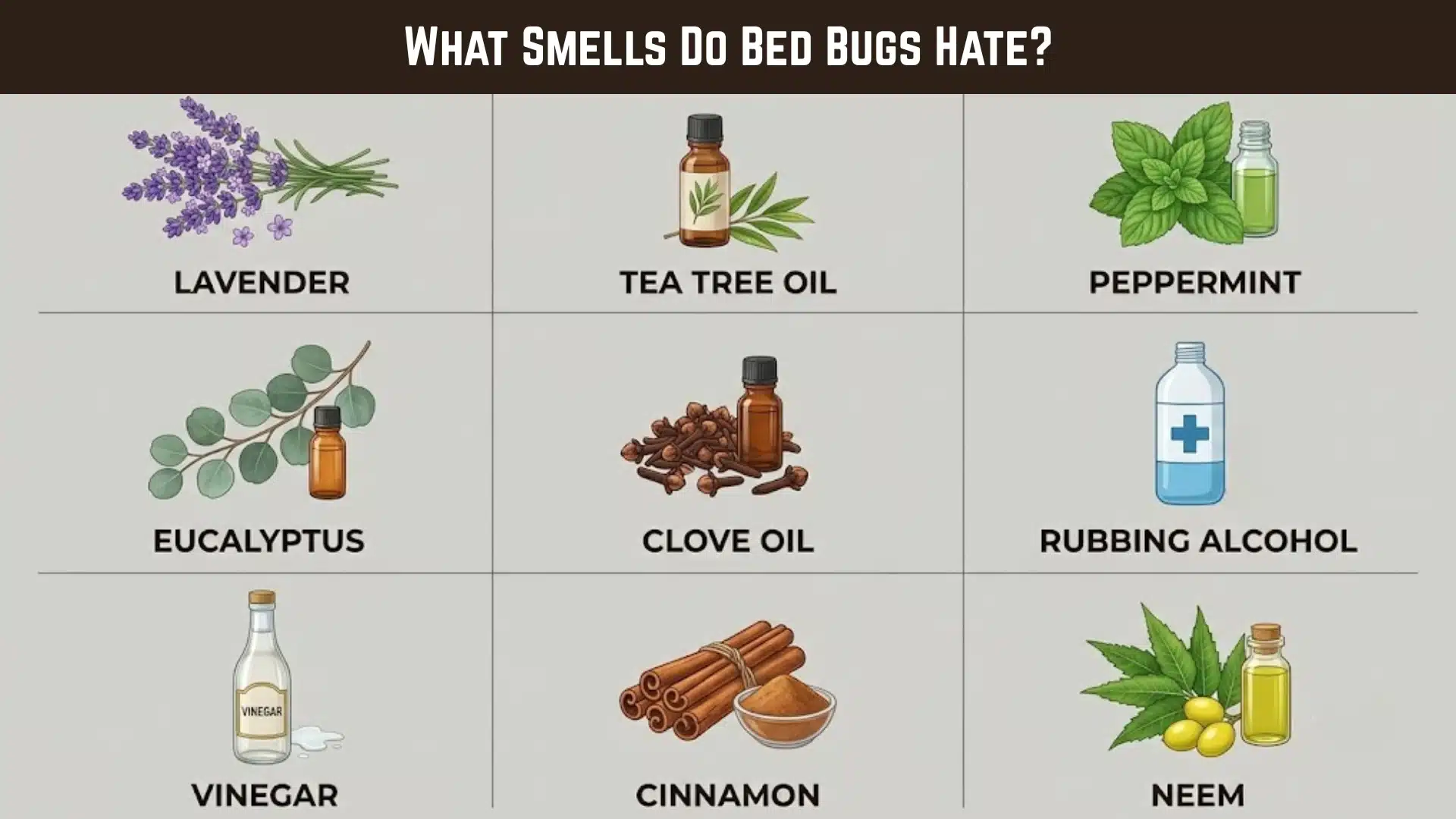 infographic showing scents bed bugs hate including lavender, peppermint oils, vinegar and other natural repellents