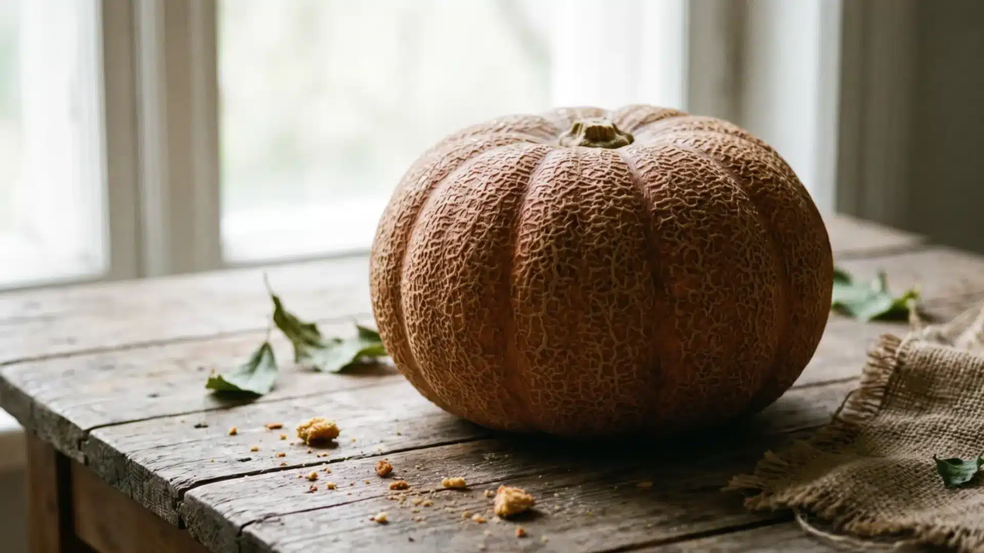 small pumpkin with netted russeted skin texture