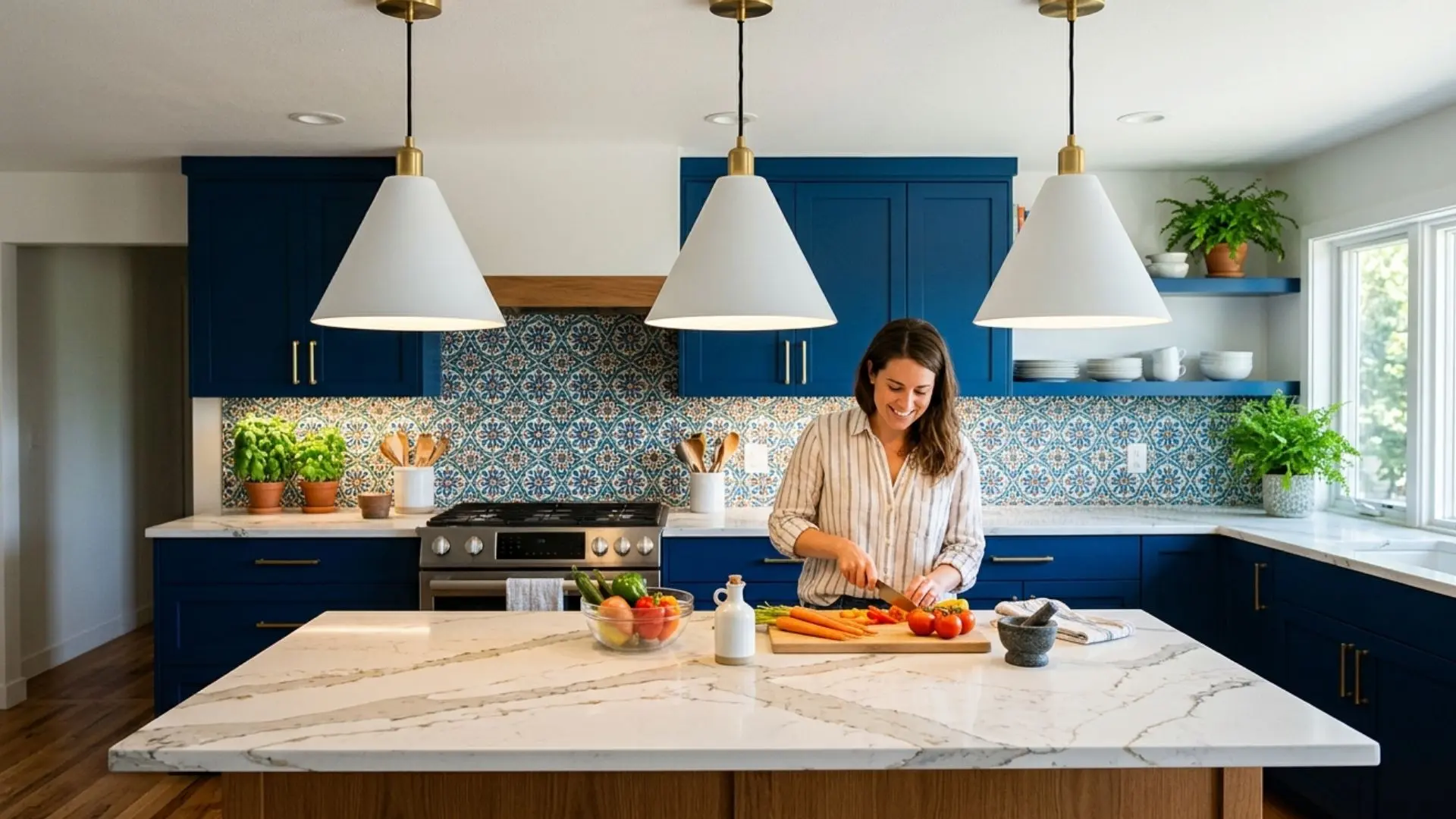 create contrast with white cone pendants