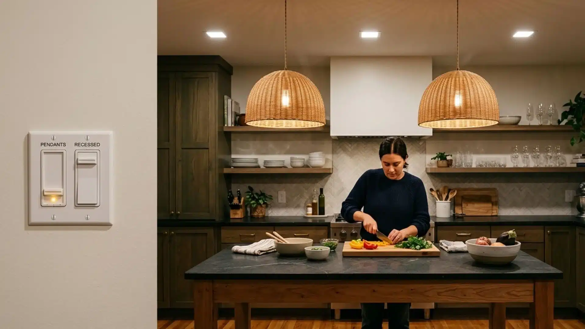 layer decorative pendants with recessed lights