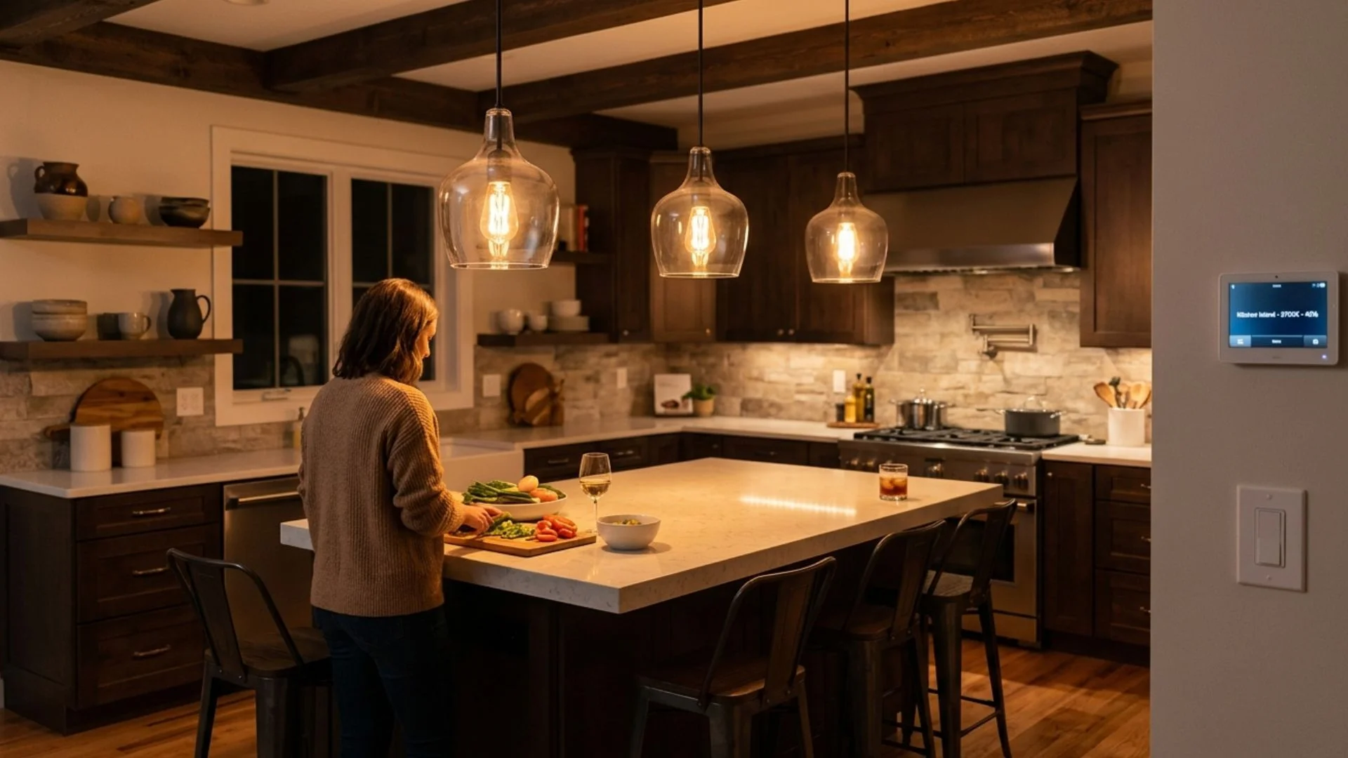 highlight a vaulted ceiling with tiered pendants